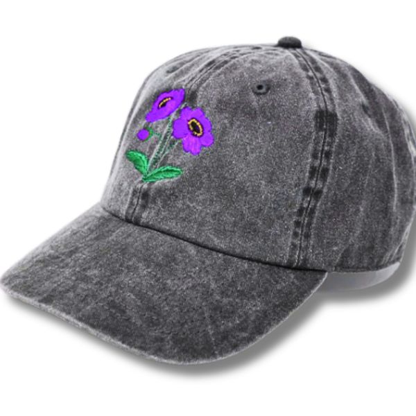 Gray Tongue Hat with Striking Purple Embroidered Floral - Image 2