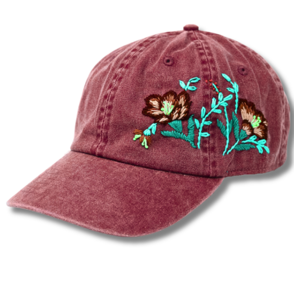 Red Cap with Outstanding Embroidered Floral Pattern