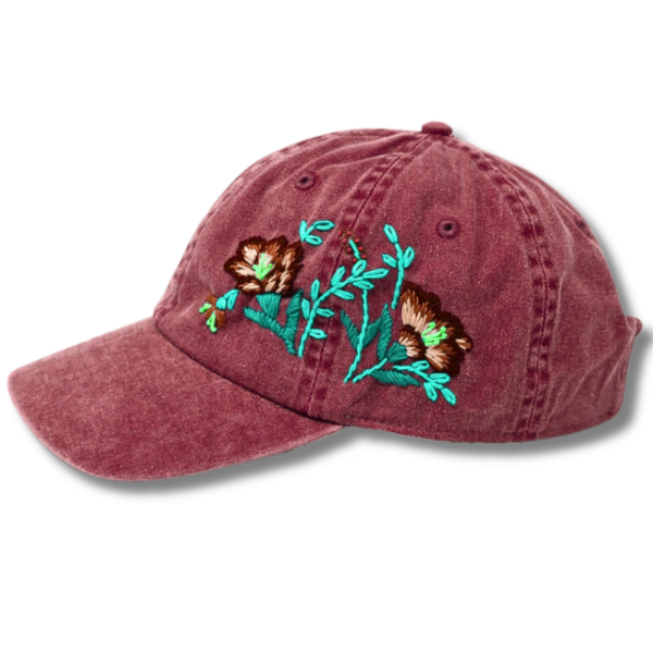 Red Cap with Outstanding Embroidered Floral Pattern - Image 2