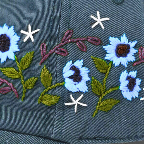 The Gray Cap with Outstanding Blue Sunflower Embroidered - Image 2