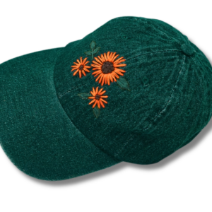 Green Cap with Orange Sunflower Embroidered